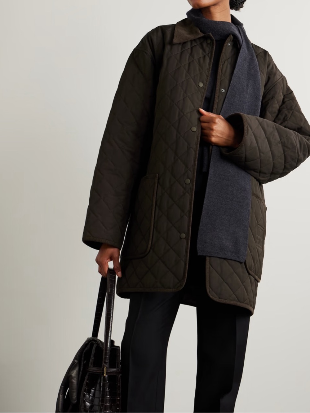 Toteme Quilted Utility Jacket in Dark Olive